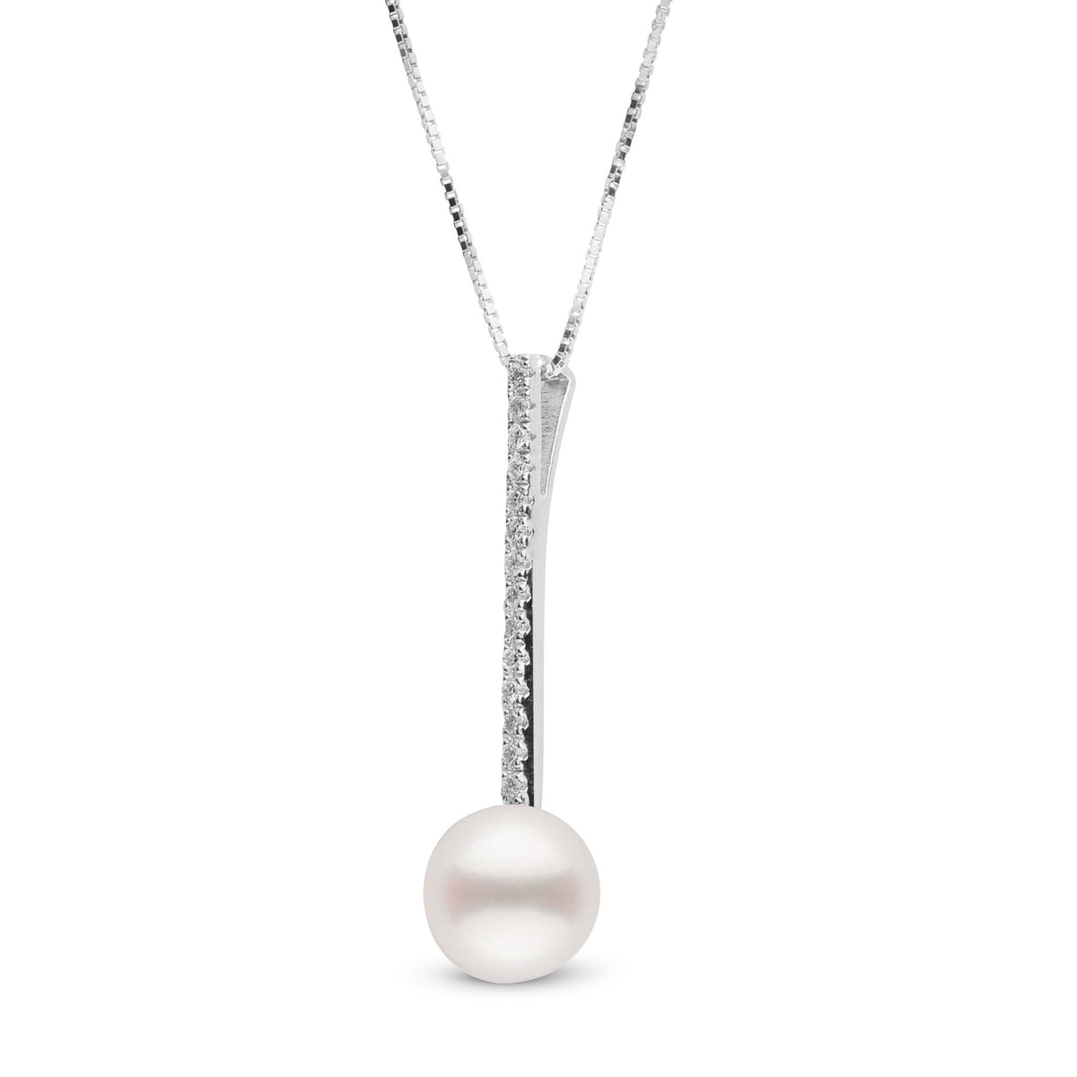 Diamond Bar Collection 7.5-8.0 mm Freshadama Pearl Pendant featuring a white freshwater pearl suspended from a slender bar accented with small sparkling diamonds on a delicate chain.