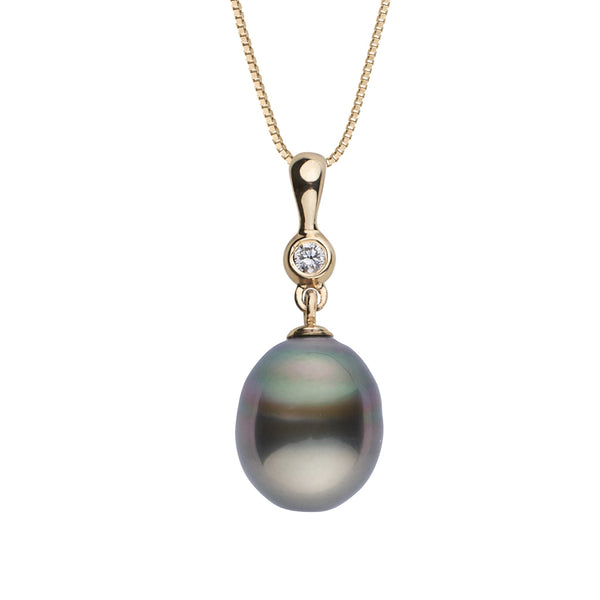 10.0-11.0 mm Tahitian Drop Pearl and Diamond Romantic Pendant yellow gold