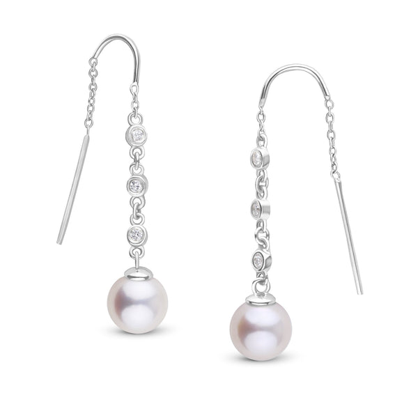 7.5-8.0 mm Freshadama Pearl and Diamond Threader Earrings White Gold
