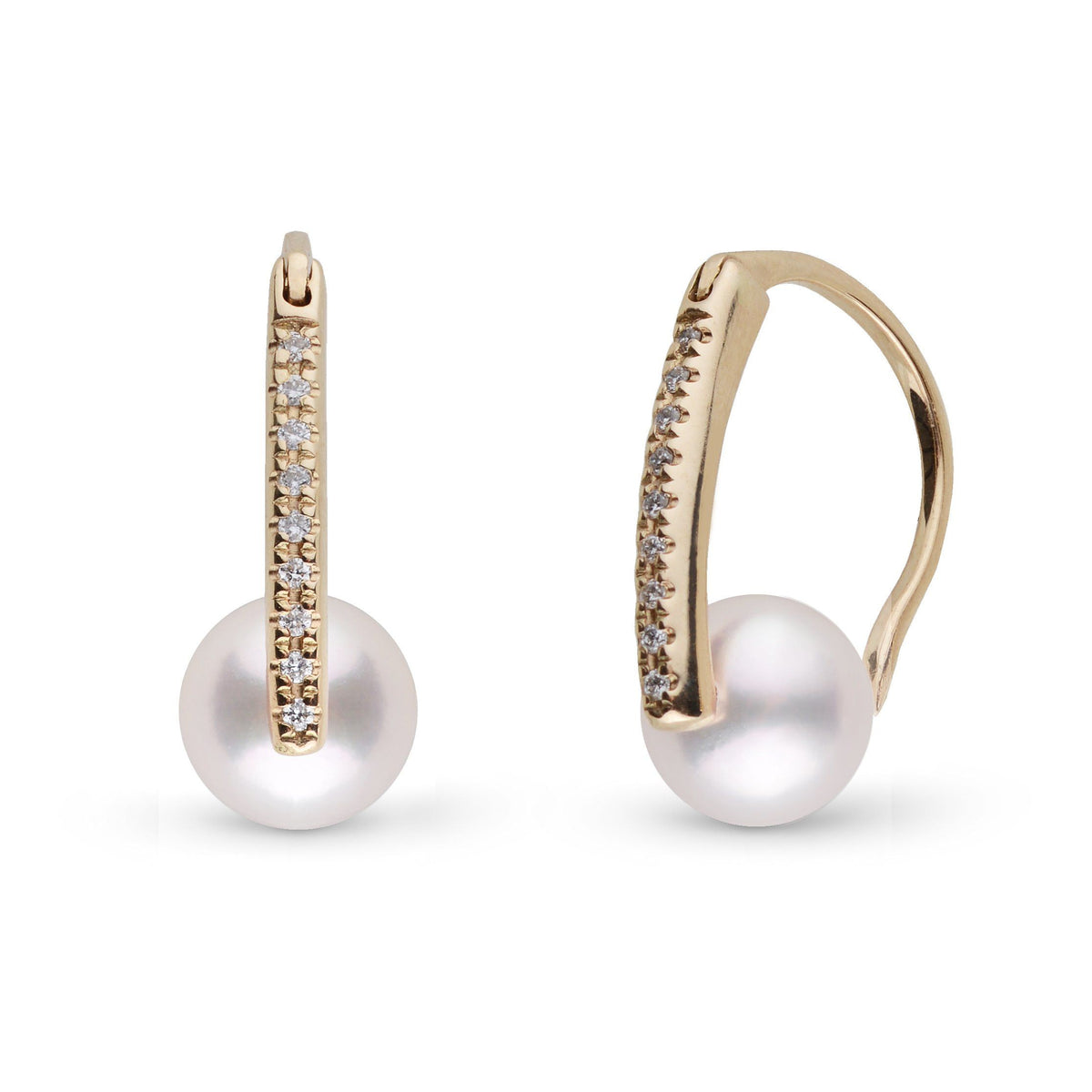 Diamond Deco Collection 7.0-7.5 mm Akoya Pearl Earrings yellow gold