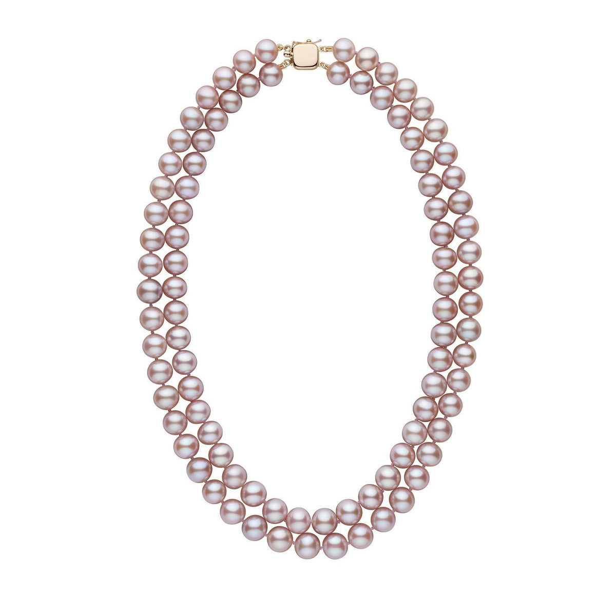Double Strand 8.5-9.0 mm AAA Lavender Freshwater Pearl Necklace yellow gold
