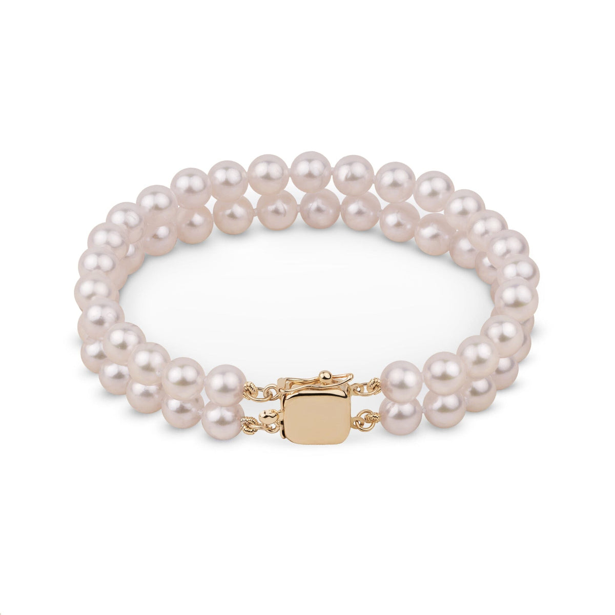 6.0-6.5 mm Double Strand White Akoya AAA Pearl Bracelet Yellow Gold