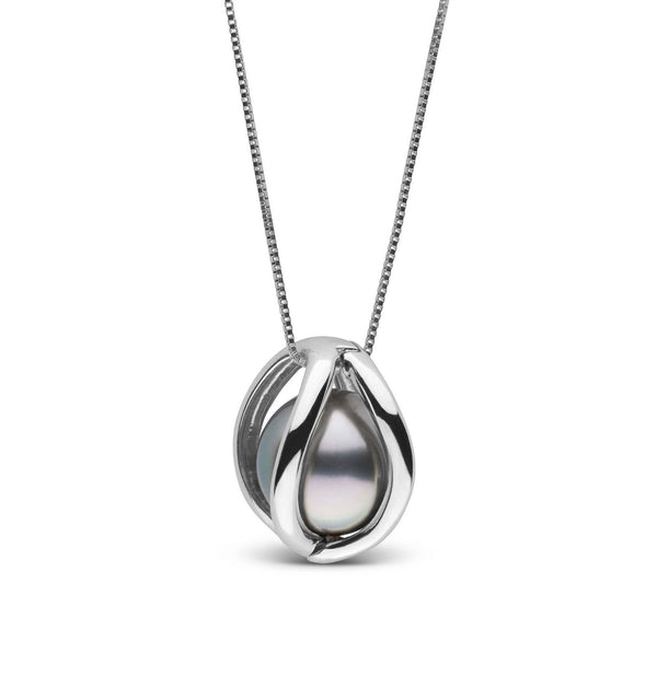 Embrace Collection 9.0-10.0 mm Tahitian Pearl Pendant featuring a lustrous black Tahitian pearl set in an elegant 14K white gold modern design on a delicate chain.