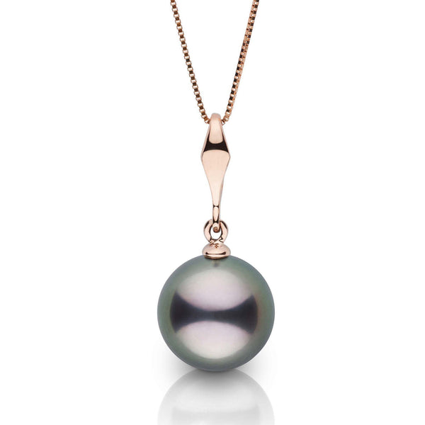 Essential Collection 10.0-11.0 mm Tahitian Pearl Pendant featuring a lustrous black Tahitian pearl suspended from an elegant rose gold chain, perfect for refined elegance.