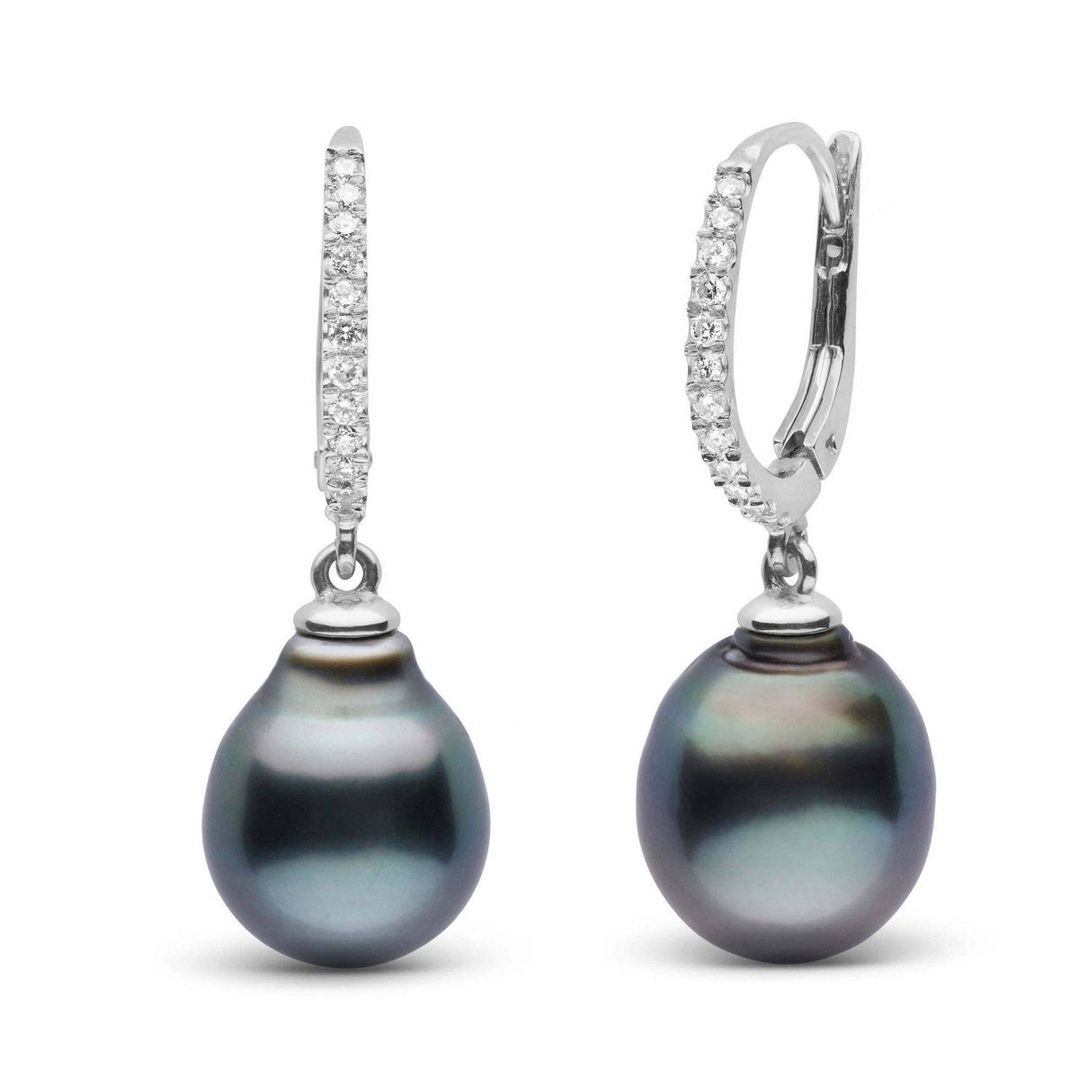Eternal Collection Tahitian 11.0-12.0 mm Baroque Pearl & Diamond Dangle Earrings featuring lustrous black baroque pearls and diamond-studded white gold hoops.