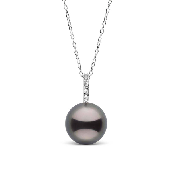 Forever Collection 11.0-12.0 mm Tahitian Pearl and Diamond Pendant featuring a lustrous dark Tahitian pearl suspended from a delicate chain with a diamond-accented bail.