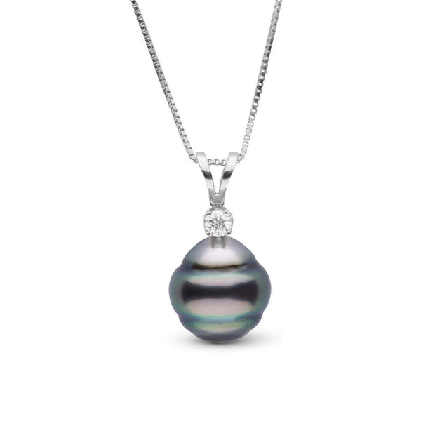 Harmony Collection 8.0-9.0 mm Baroque Tahitian Pearl & Diamond Pendant featuring an irregularly shaped dark Tahitian pearl with a sparkling diamond accent on a delicate 14K white gold chain.