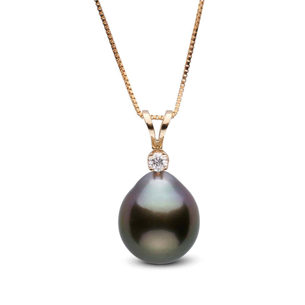 Elegant gold necklace featuring the Harmony Collection 8.0-9.0 mm Drop Tahitian Pearl & Diamond Pendant with a lustrous dark pearl and sparkling diamond accent.