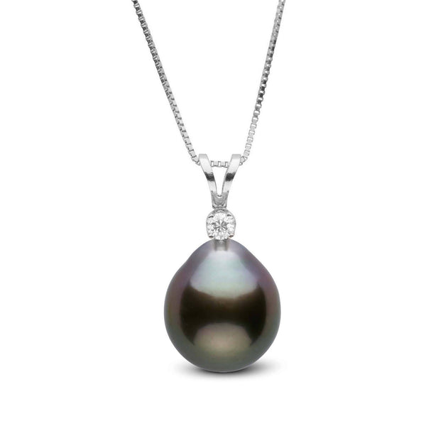 Harmony Collection 9.0-10.0 mm Drop Tahitian Pearl & Diamond Pendant featuring a lustrous dark Tahitian pearl with a single sparkling diamond accent on a delicate chain.