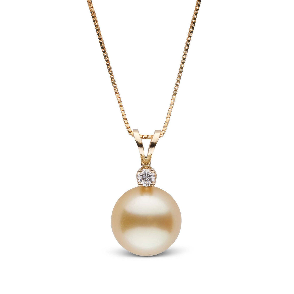 Harmony Collection Golden 9.0-10.0 mm South Sea Pearl & Diamond Pendant in 14K Yellow Gold on a Box Chain