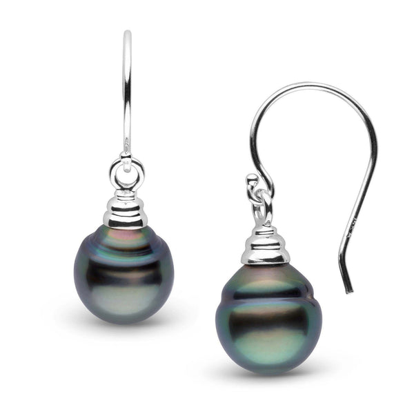 Honey Collection Tahitian Baroque 11.0-12.0 mm Pearl Earrings featuring unique dark Tahitian pearls with baroque shapes and 14K white gold hooks, perfect for elegant everyday wear.