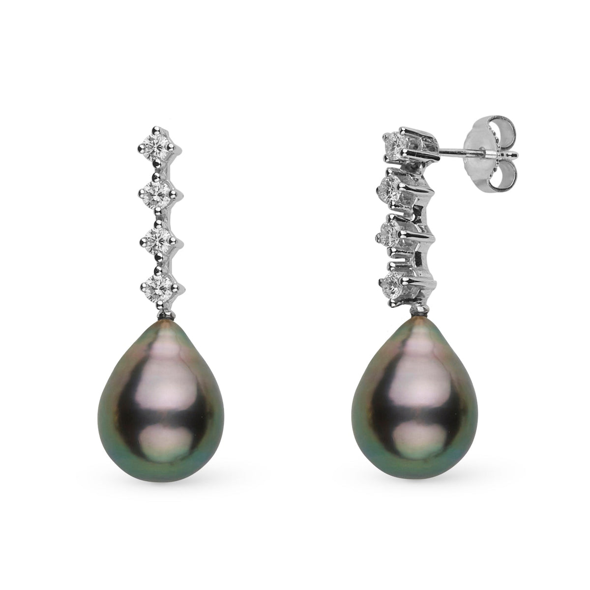 10.0-11.0 mm Tahitian Drop Pearl and Diamond Luminary Earrings white gold