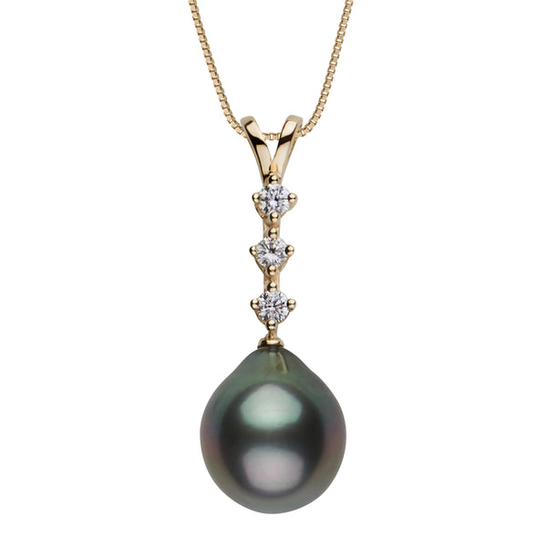 11.0-12.0 mm Tahitian Drop Pearl and Diamond Luminary Pendant yellow gold