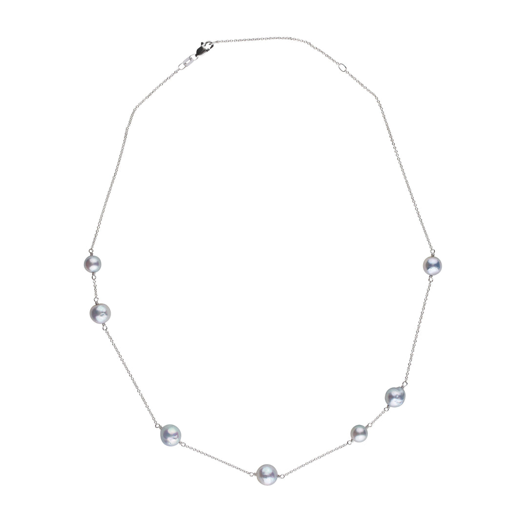 Luna Collection Silver Blue Akoya Pearl Station Necklace White Gold