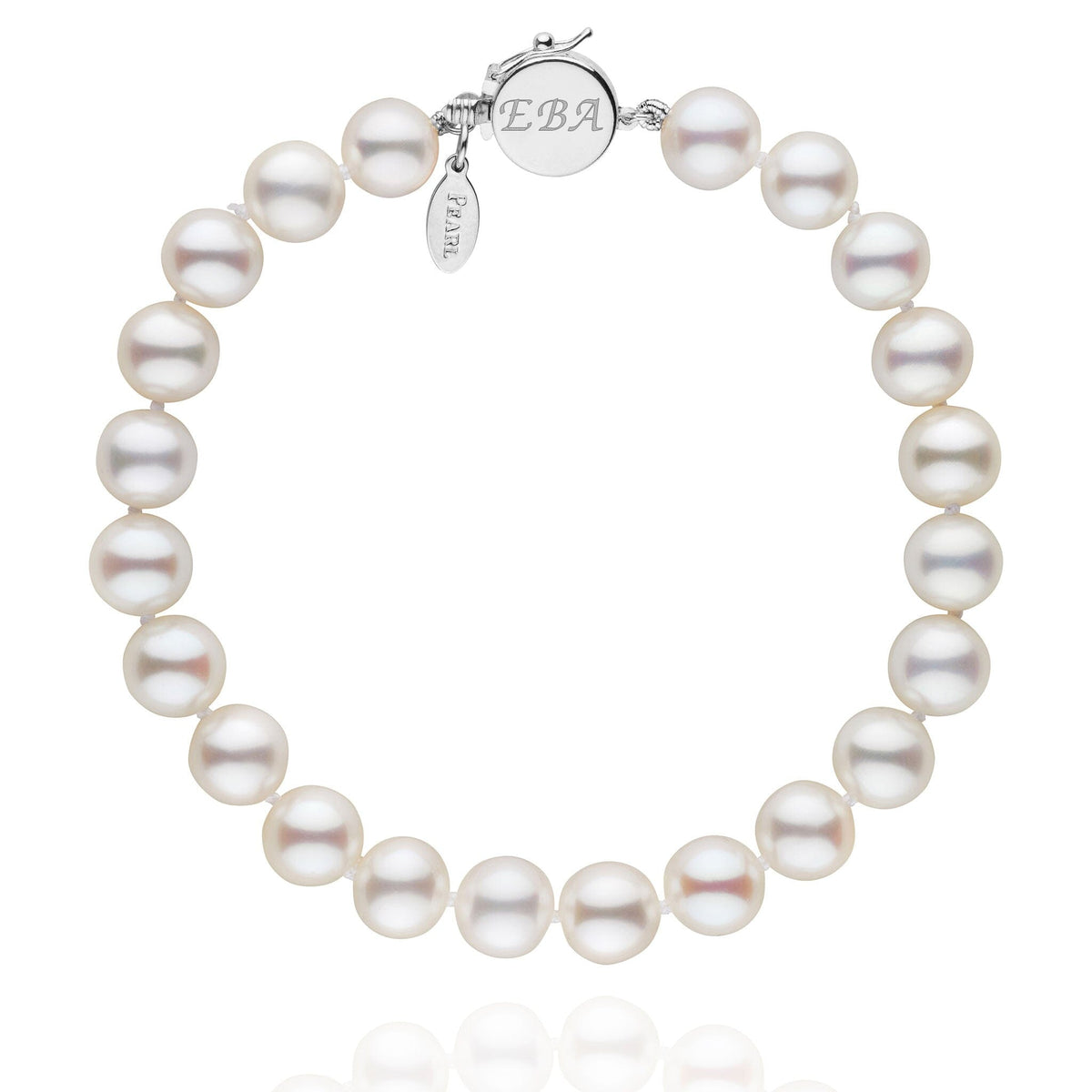 Personalized 7.5-8.0 mm White Freshadama Freshwater Pearl Circle Clasp Bracelet with lustrous white freshwater pearls and a 14K white gold circle clasp for an elegant, timeless look.