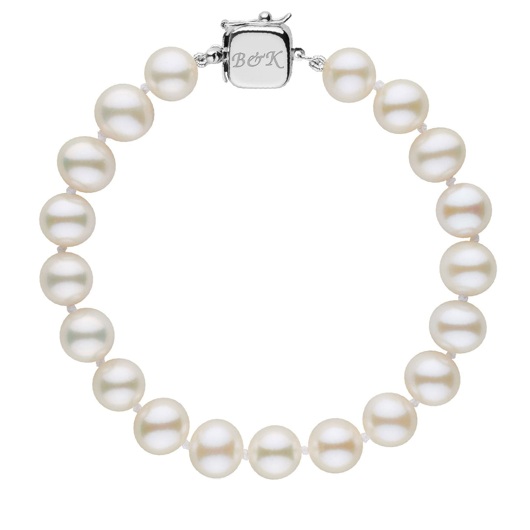 Personalized 8.5-9.0 mm AAA White Freshwater Pearl Square Clasp Bracelet
