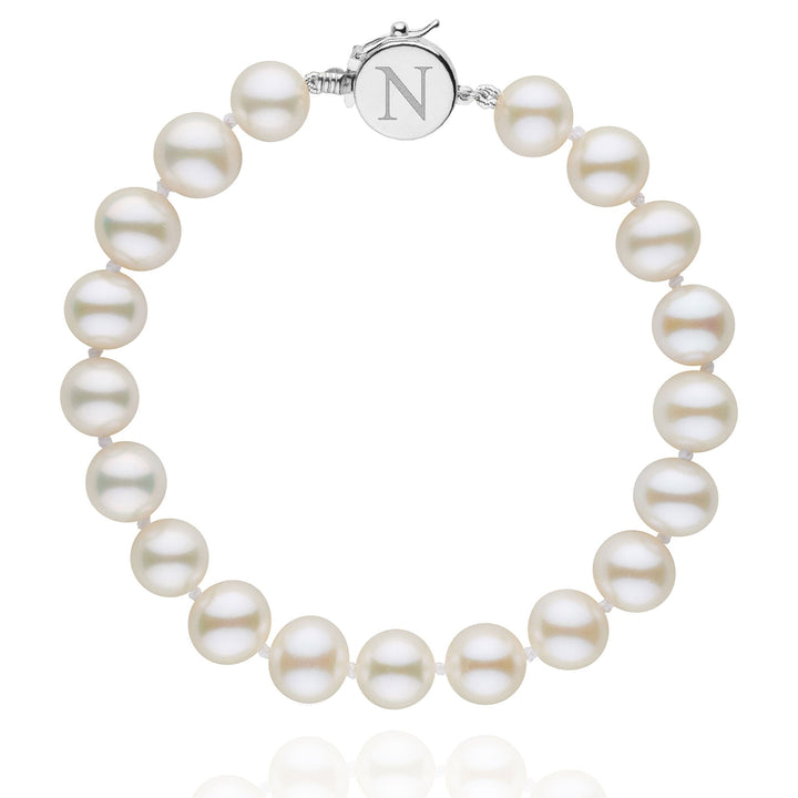 Personalized 8.5-9.0 mm AAA White Freshwater Pearl Circle Clasp Bracelet