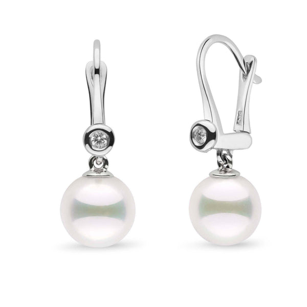Romantic Collection AAA Akoya 9.0-9.5 mm Pearl & VS1-G Quality Diamond Dangle Earrings in white gold