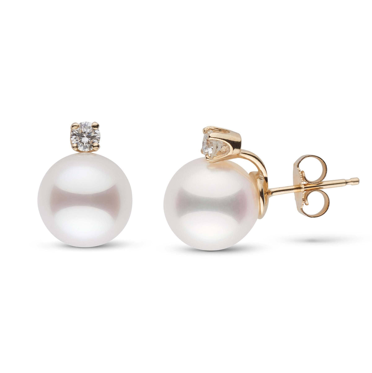 Starlight Collection 9.0-9.5 mm Akoya Pearl & Diamond Stud Earrings on yellow gold