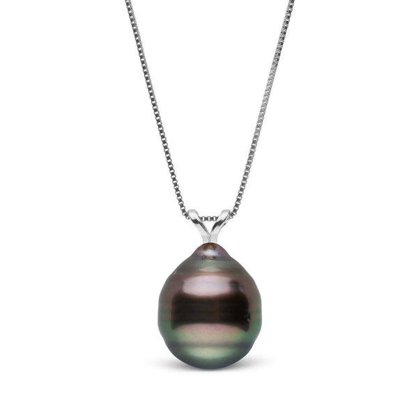 Unity Collection 8.0-9.0 mm Baroque Tahitian Pearl Pendant featuring a lustrous black and green overtones baroque pearl on a delicate 14K white gold chain, perfect for elegant occasions.