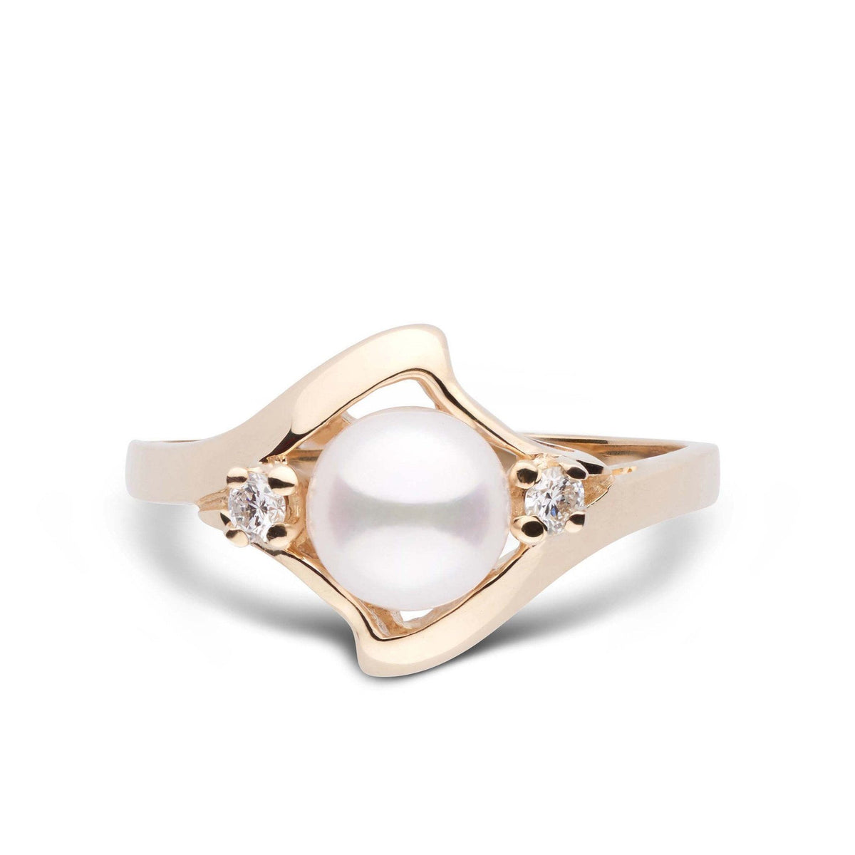 Wave Collection Akoya Pearl and Diamond Ring yellow gold