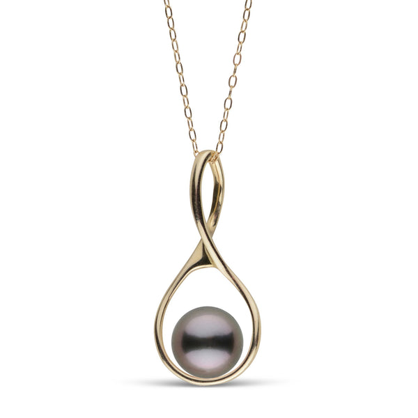 Wishbone Collection 9.0-10.0 mm Tahitian Pearl Pendant featuring a dark, lustrous Tahitian pearl set in a delicate yellow gold wishbone-shaped pendant on a fine chain.