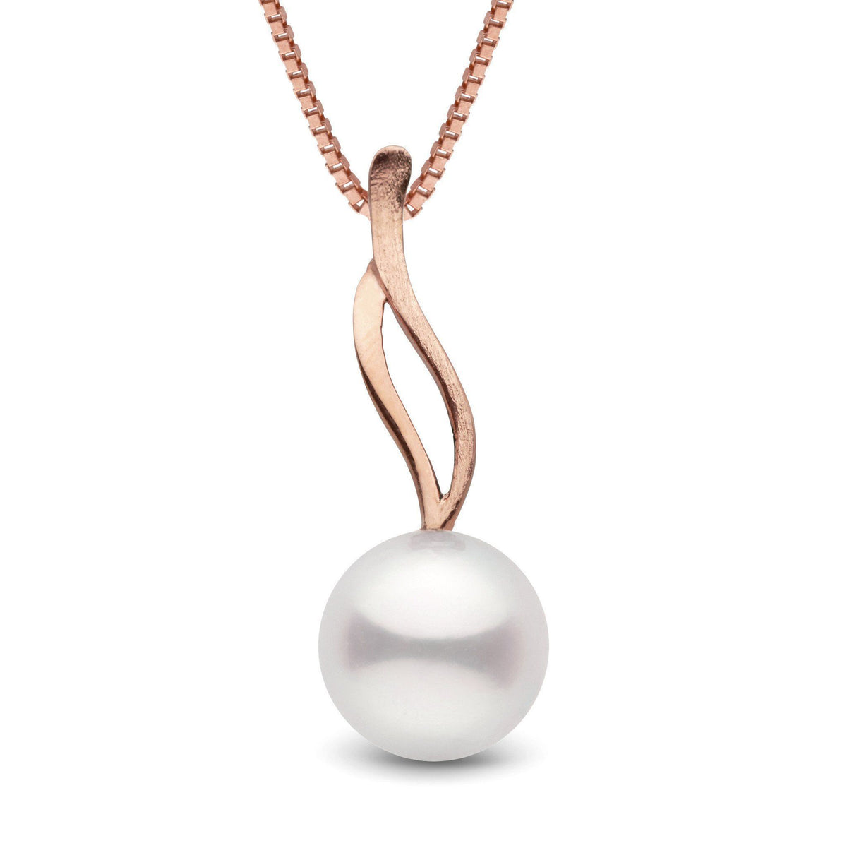 Wisp Collection 10.0-11.0 mm Freshadama Pearl Pendant featuring a lustrous white freshwater pearl with a delicate rose gold twisted bail on a fine chain.