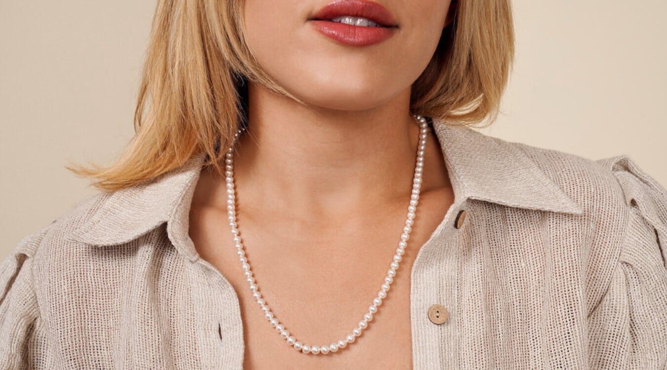 Model wearing new 22-inch freshadama pearl necklace
