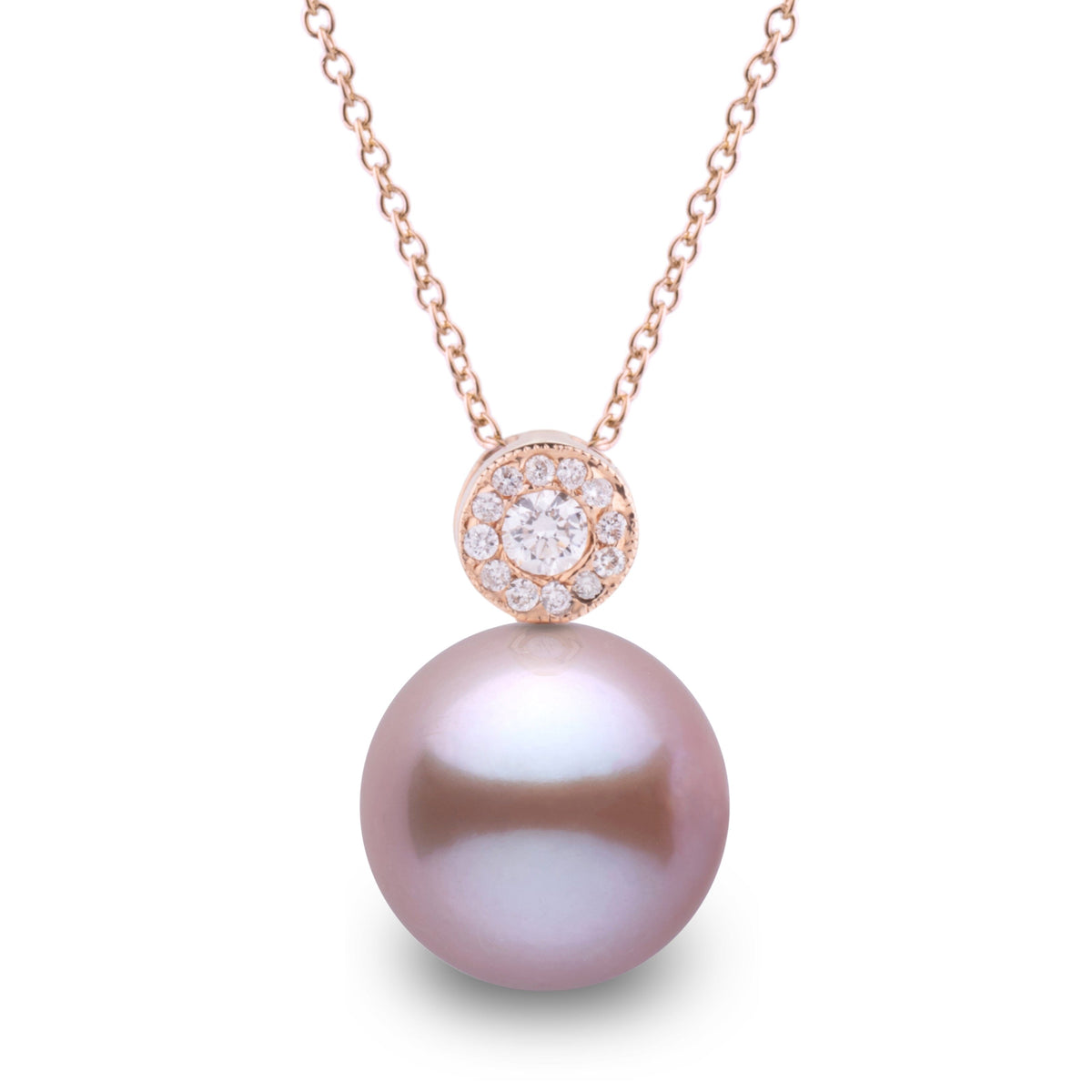 Aura Collection 10.0-11.0 mm Lavender Freshadama Pearl and Diamond Pendant, view 2