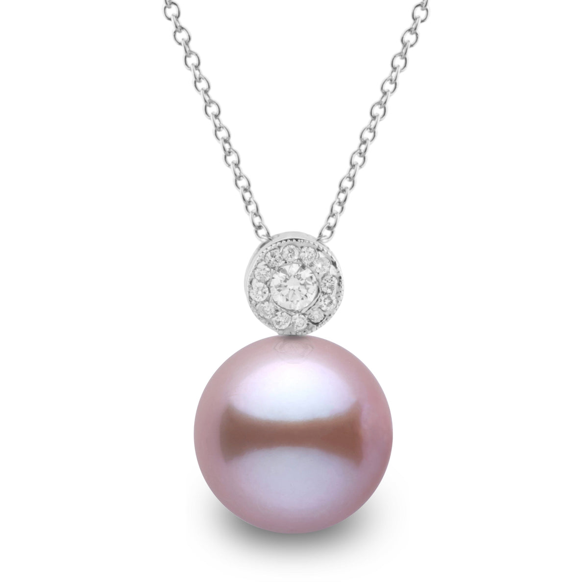 Aura Collection 10.0-11.0 mm Lavender Freshadama Pearl and Diamond Pendant, view 3