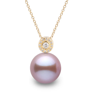 Aura Collection 10.0-11.0 mm Lavender Freshadama Pearl and Diamond Pendant in 14K White Gold on a Box Chain