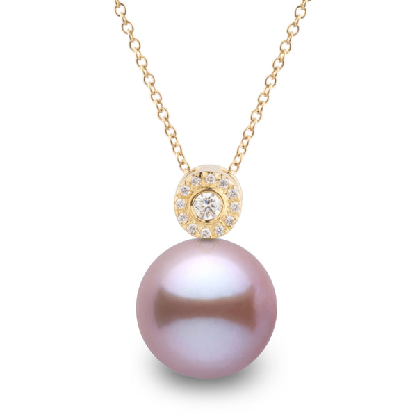 Aura Collection 10.0-11.0 mm Lavender Freshadama Pearl and Diamond Pendant in 14K White Gold on a Box Chain