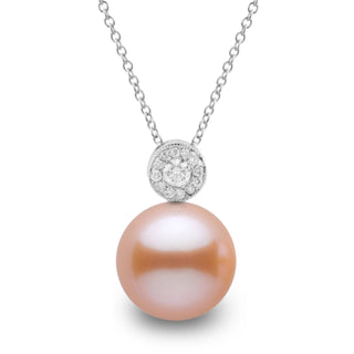 Aura Collection 10.0-11.0 mm Pink to Peach Freshadama Pearl and Diamond Pendant, view 2