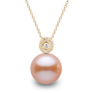 Aura Collection 10.0-11.0 mm Pink to Peach Freshadama Pearl and Diamond Pendant, view 3