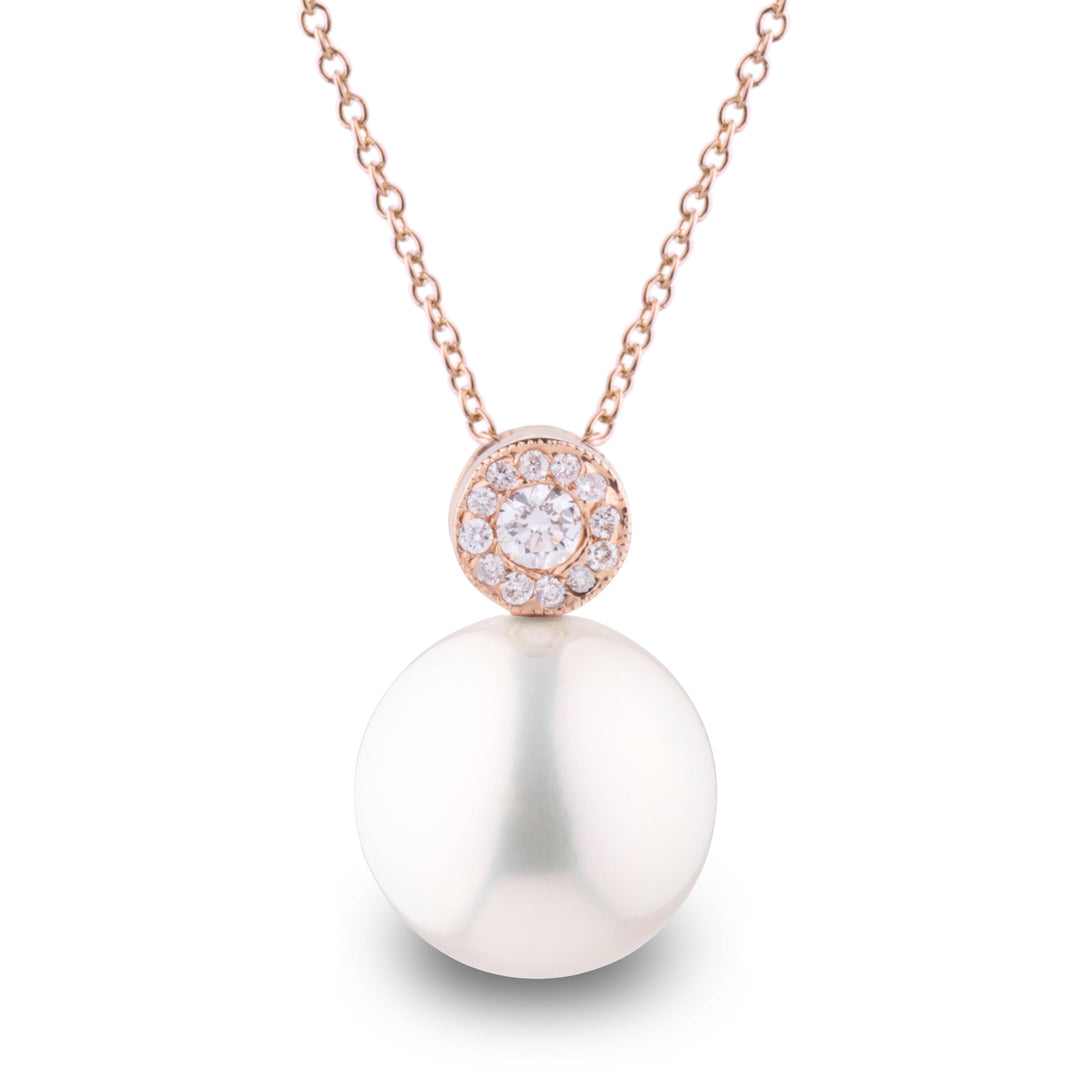 Aura Collection 10.0-11.0 mm White Freshadama Pearl and Diamond Pendant
