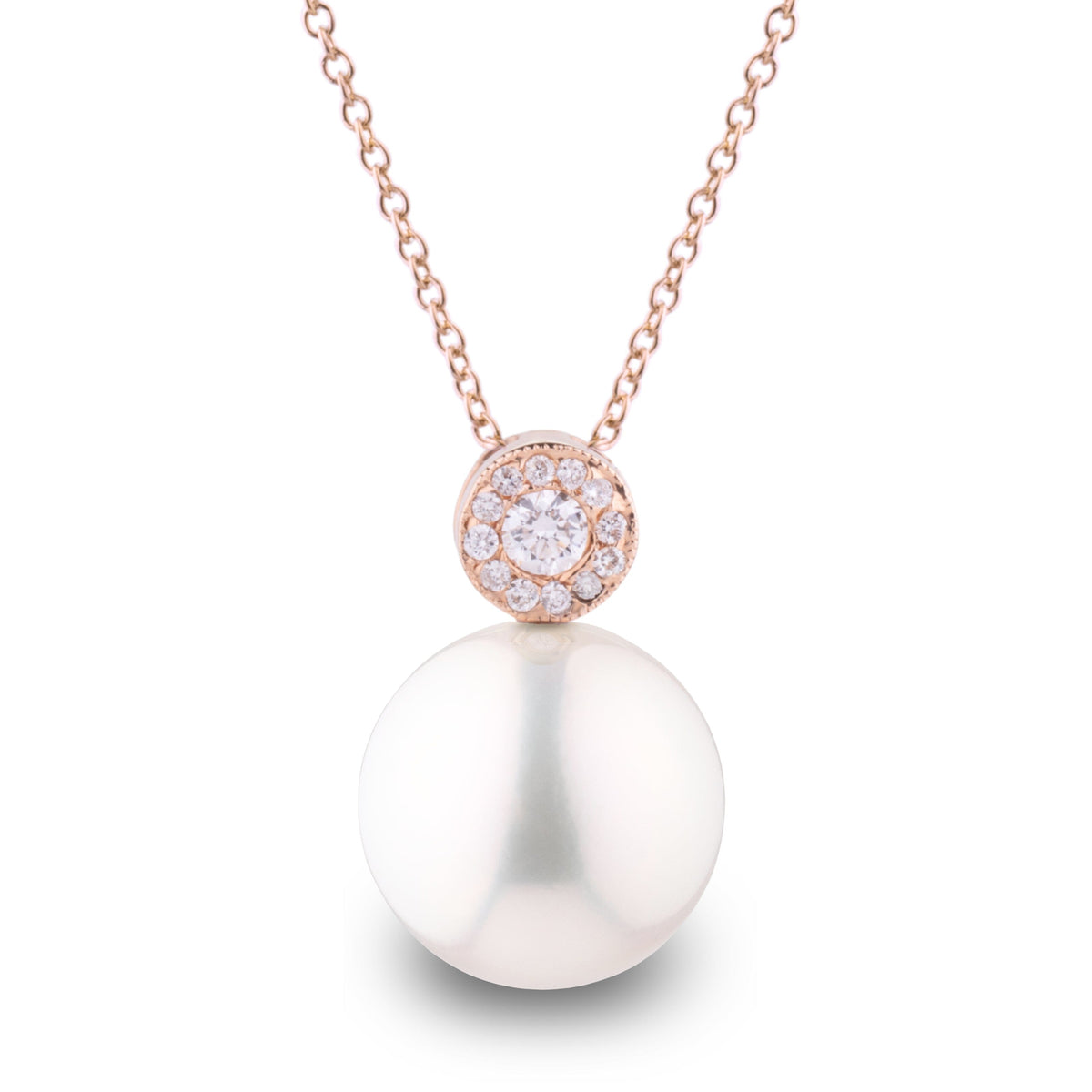 Aura Collection 10.0-11.0 mm White Freshadama Pearl and Diamond Pendant, view 2
