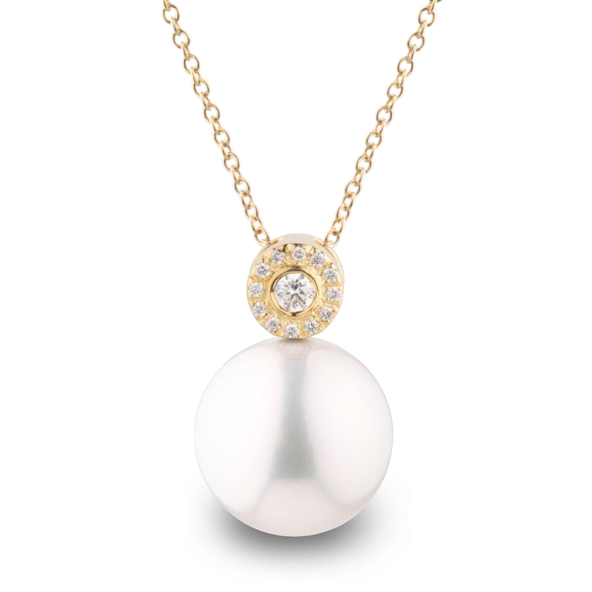 Aura Collection 10.0-11.0 mm White Freshadama Pearl and Diamond Pendant, view 3