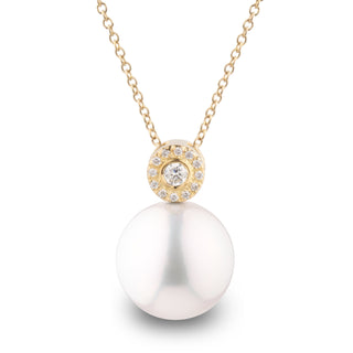 Aura Collection 10.0-11.0 mm White Freshadama Pearl and Diamond Pendant, view 3