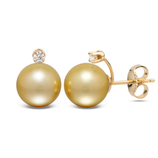 Starlight Collection 10.0-11.0 mm Golden South Sea Pearl & Diamond Stud Earrings