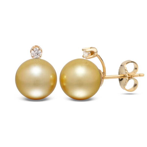 Starlight Collection 10.0-11.0 mm Golden South Sea Pearl & Diamond Stud Earrings