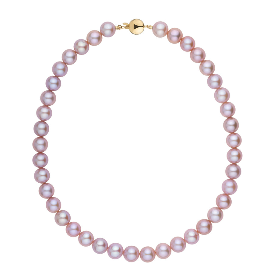 10.0-11.0 mm Lavender Freshadama Freshwater Pearl Necklace Yellow gold polished ball clasp