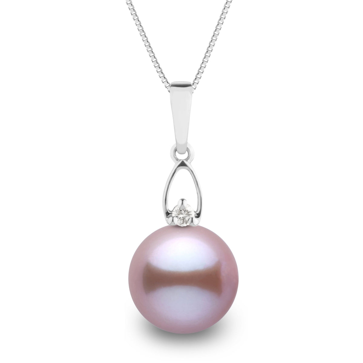 Juliet Collection 10.0-11.0 mm Lavender Freshadama Pearl and Diamond Pendant in 14K White Gold on a Box Chain