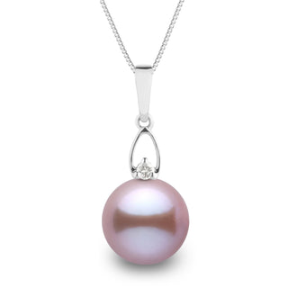 Juliet Collection 10.0-11.0 mm Lavender Freshadama Pearl and Diamond Pendant in 14K White Gold on a Box Chain