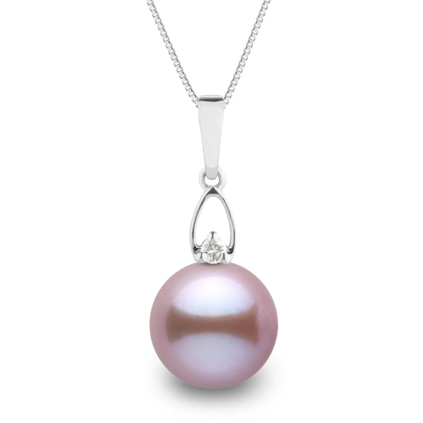 Juliet Collection 10.0-11.0 mm Lavender Freshadama Pearl and Diamond Pendant in 14K White Gold on a Box Chain