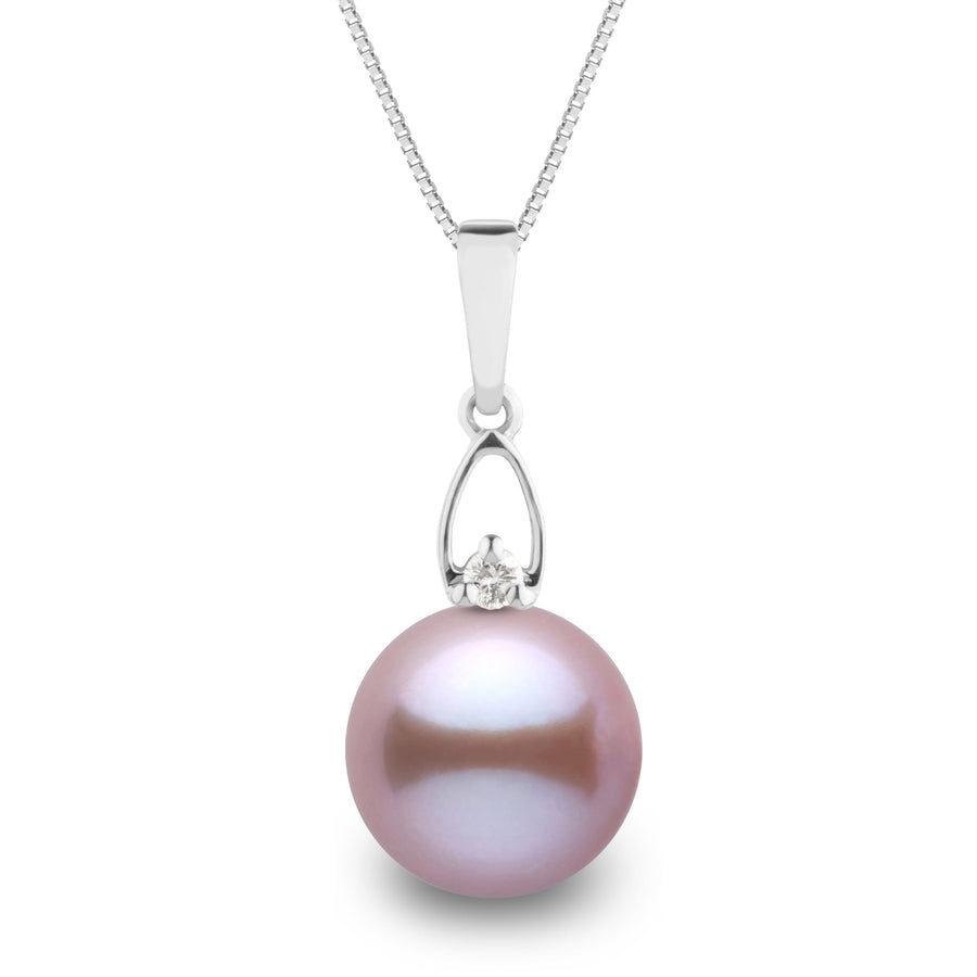 Juliet Collection 10.0-11.0 mm Lavender Freshadama Pearl and Diamond Pendant in 14K White Gold on a Box Chain