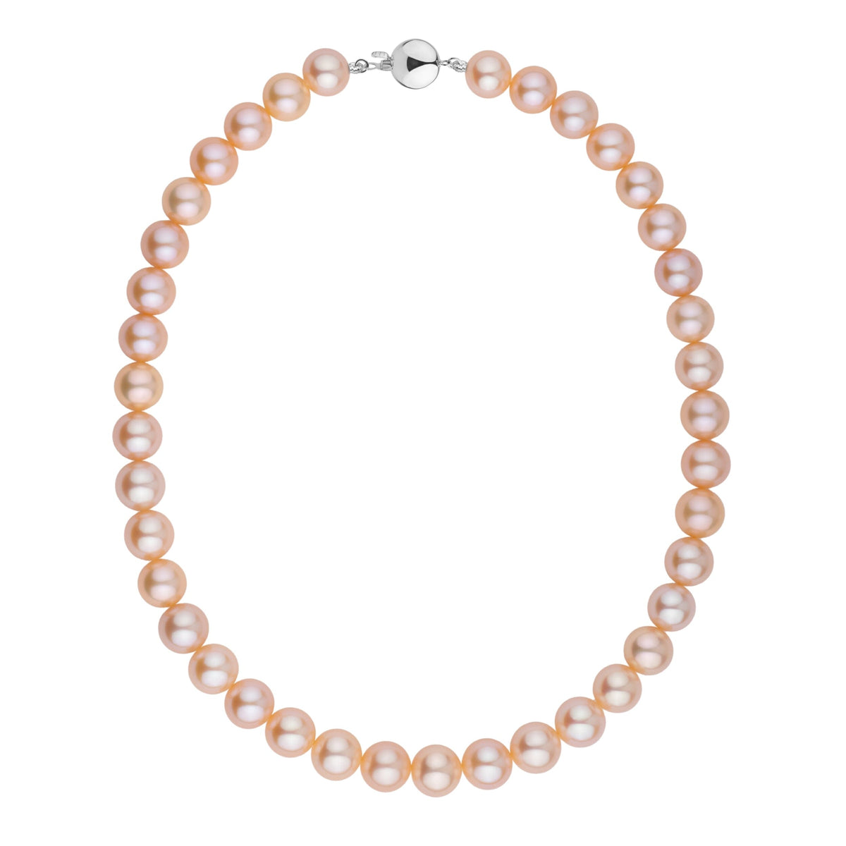 pink to peach Freshadama freshwater pearl necklace with 10–11 mm pearls