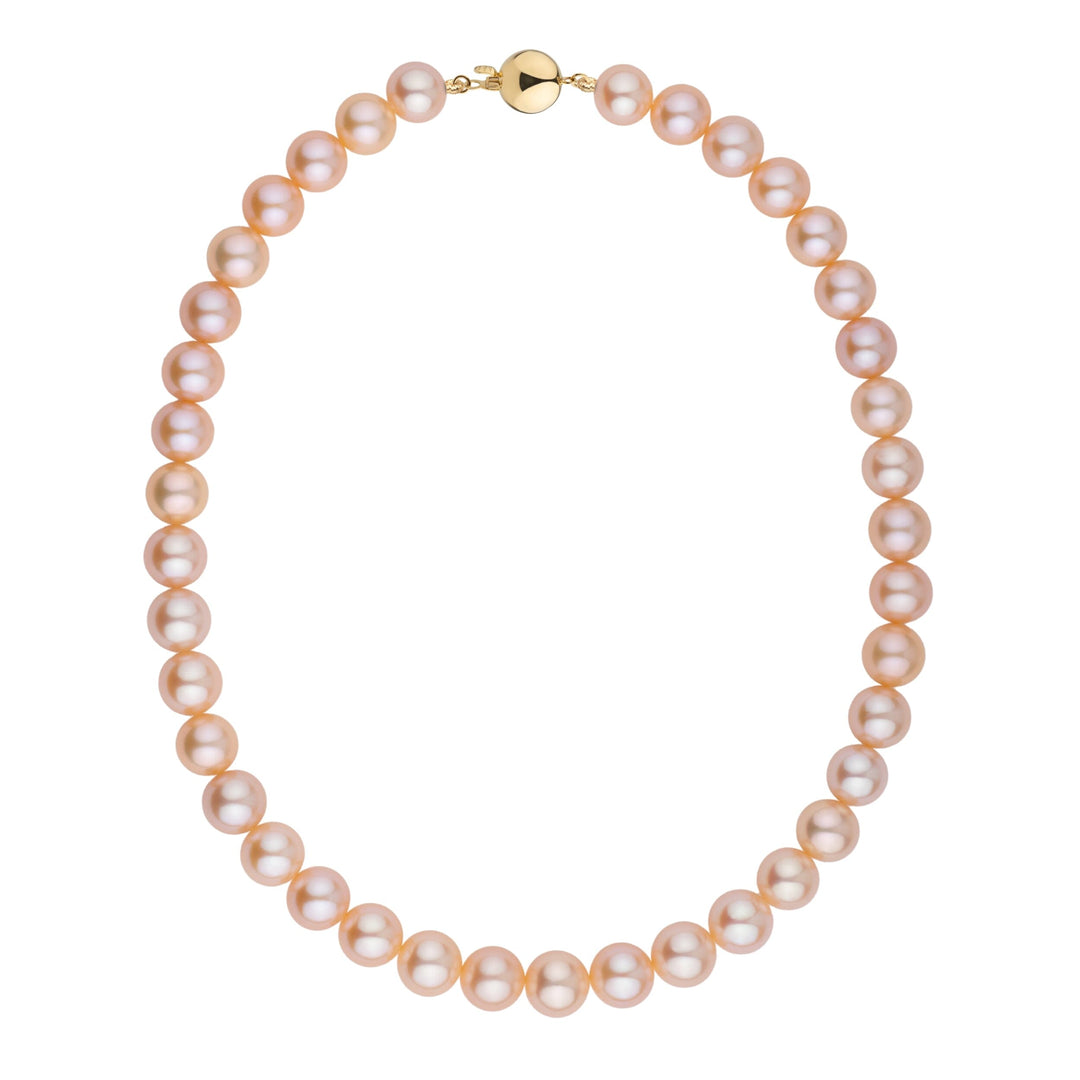 10.0-11.0 mm Pink to Peach Freshadama Freshwater Pearl Necklace Yellow gold polished ball clasp