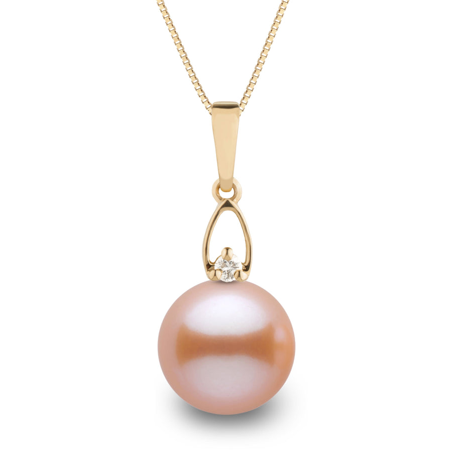 Juliet Collection 10.0-11.0 mm Pink to Peach Freshadama Pearl and Diamond Pendant in 14K White Gold on a Box Chain