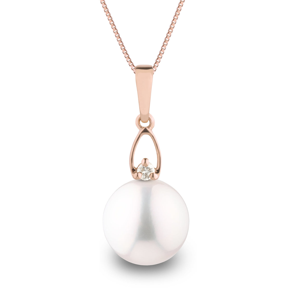 Juliet Collection 10.0-11.0 mm White Freshadama Pearl and Diamond Pendant in 14K White Gold on a Box Chain