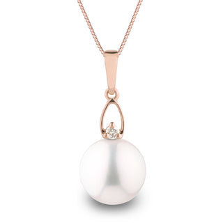 Juliet Collection 10.0-11.0 mm White Freshadama Pearl and Diamond Pendant in 14K White Gold on a Box Chain